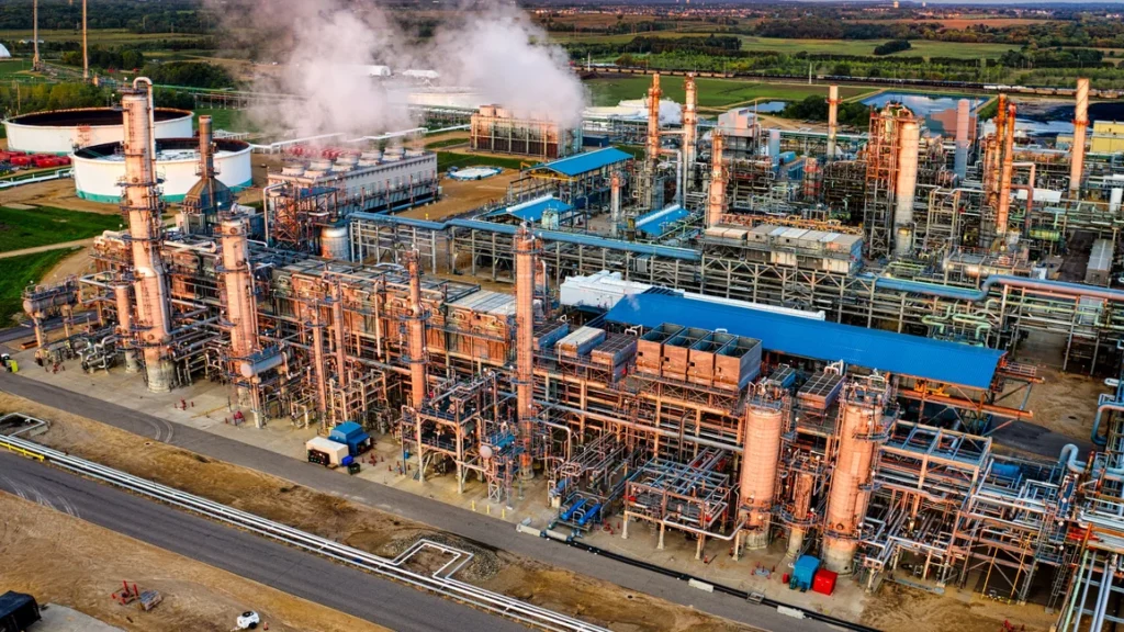 Vista aérea de una planta industrial de energía. Imagen ilustrativa genérica (banco de imágenes: Pexels / Tom Fisk).