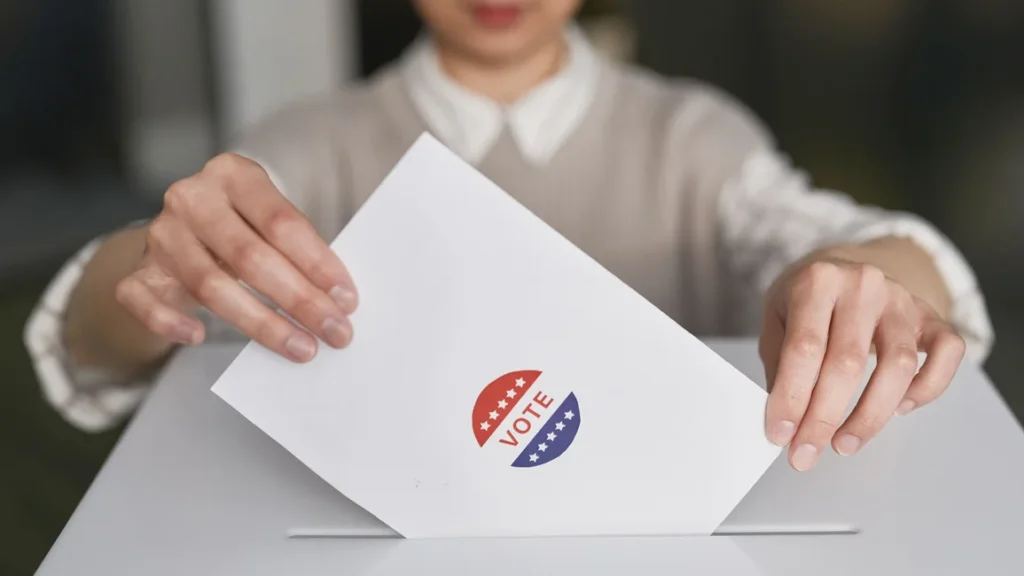 Persona depositando su voto en una urna. Imagen ilustrativa genérica, no corresponde a la protagonista real de la nota (banco de imágenes: Pexels, foto: Edmond Dantes).